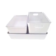 Conjunto 3 Organizadores Multiuso Todos Com Tampa em Acrílico Transparente Cor Rosa Quase Branco Helsim