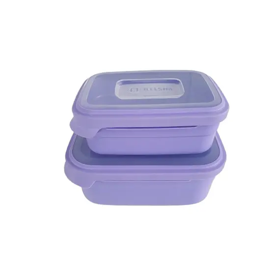 Conjunto Potes Retangulares 2 pçs. 500ml e 1000ml Lilas Com Tampa Tipo Marmita Helsim