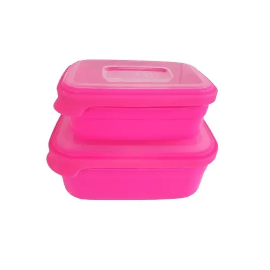 Conjunto Potes Retangulares 2 pçs. 500ml e 1000ml Pink Com Tampa Tipo Marmita Helsim