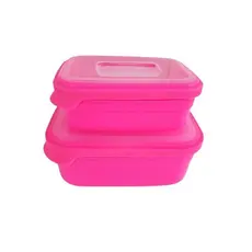 Conjunto Potes Retangulares 2 pçs. 500ml e 1000ml Pink Com Tampa Tipo Marmita Helsim
