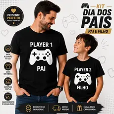 Kit Camiseta Pai e Filho Dia dos Pais Player 1 e 2 Presente Personalizado Criativo Gamer 100% Algodão