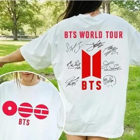 Camiseta BTS Show Tour Kpop Bangtan Army Jungkook 100% Algodão Premium Frente e Costas