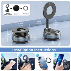 Suporte Magnético Veicular 360° Dobrável – Ventosa a Vácuo Forte Para Celular Universal