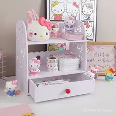 Caixa de armazenamento de mesa HelloKitty Kuromi, prateleira multi-camadas estilo gaveta, suporte para exposição de cosm