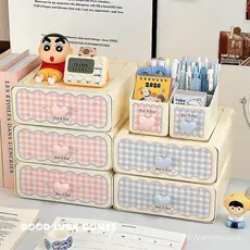 Caixa de armazenamento de mesa com gavetas, organizador de material de escritório multifuncional, para classificar e org