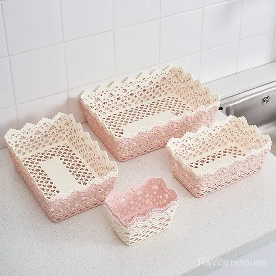 2 Peças de Cestas de Armazenamento de Mesa em Rattan Sintético para Banheiro, Cozinha, Brinquedos, Lanches e Itens Diver