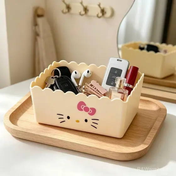 Caixa de Armazenamento de Mesa HelloKitty, Prateleira para Cosméticos, Itens Diversos, Lanches e Organizador de Material