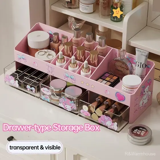 Caixa de Armazenamento Multifuncional Sanrio My Melody, Prateleira de Armazenamento de Mesa, Caixa de Maquiagem Estilo G