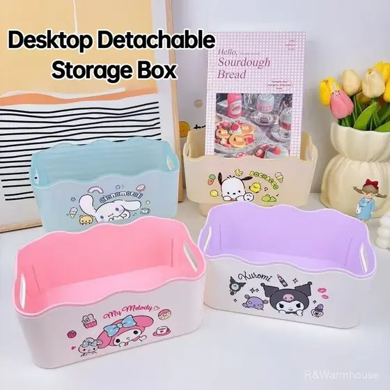 Caixa organizadora de gaveta para mesa, organizador de material escolar Sanrio, armazenamento para cosméticos e itens di