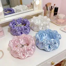 Caixa de armazenamento de pétalas para mesa, decoração com laço, caixa organizadora para joias e acessórios de cabelo de