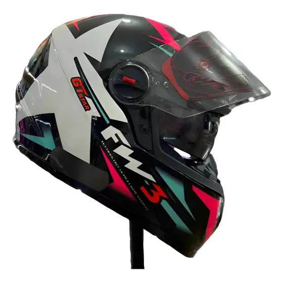 Capacete 2025 fechado Fw3 Gtx Star Tifany Rosa Com Oculos Interno