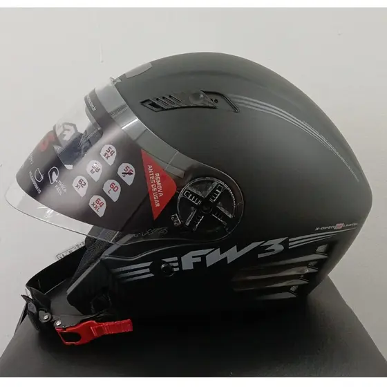 Capacete Aberto Fw3 X-open Up Limit Preto Fosco Com Óculos Interno (Viseira Solar)