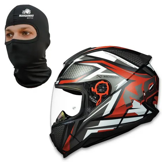 Capacete Norisk Ff802 Razor Sharp Preto/vermelho + Touca Ninja Balaclava