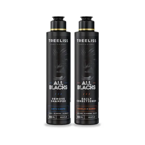 Kit All Black Masculino Barba e Cabelo Cuidados Treeliss