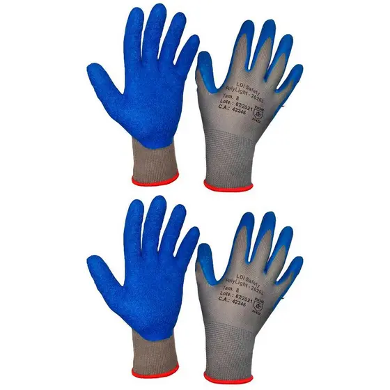 2 Pares Luvas de algodão com banho de látex corrugado impermeável