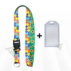 Kit Cordão Autista Autismo Pescoço Fecho Engate Rápido + Porta Cartão Crachá