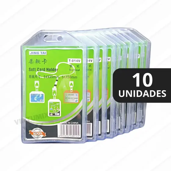 Kit c/ 10 Unidades - Porta Crachá Transparente Vertical