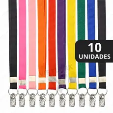 10 Cordões c/ Presilha Crachá p/ Bilhete Único Cartão Transporte Ônibus Metrô - Diversas Cores
