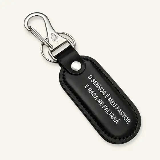 Chaveiro de Couro Luxo O Senhor é Meu Pastor Presente Religioso Com Mosquetão de Metal
