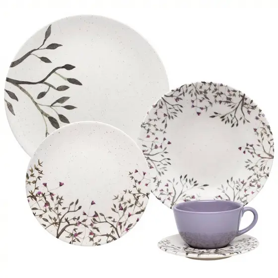 Aparelho de Jantar 20 Peças em Cerâmica com Estampa Unni Lilac Oxford
