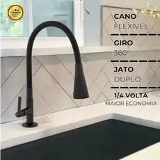 Torneira Cozinha BANCADA FLEXÍVEL AREJADOR Preto Fosco Luxuoso Resistente Design Premium