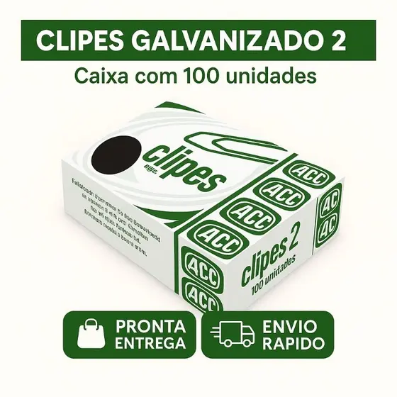 Clips Galvanizado 2/0 - 100 Unidades - Organização de Papéis - Escritório - Papelaria - Uso Diário