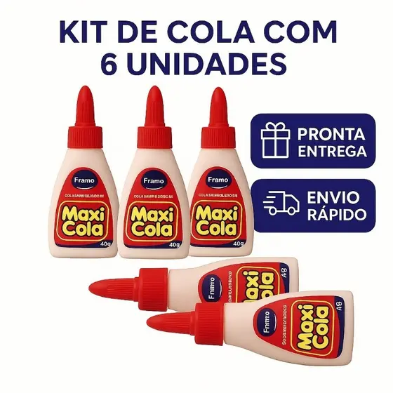 Kit 6 Cola Branca Líquida Escolar 40g - Lavável - Secagem Transparente - Papel - Artesanato