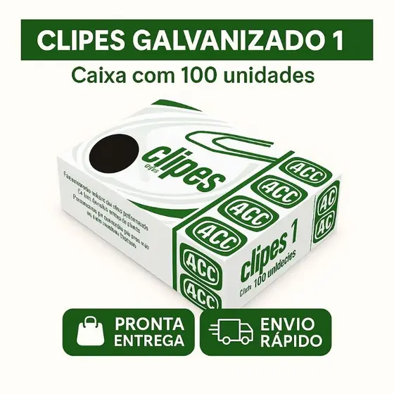 Clips Galvanizado 1/0 - 100 Unidades - Escritório - Papelaria - Organização de Papéis - Uso Diário