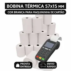 Bobina Térmica 57mm x 15m Branca para Maquininha de Cartão - Impressão Nítida e Sem Atolamento