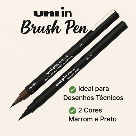 Caneta Brush Uni Pin Profissional - Caligrafia Artística - Lettering - Desenho Técnico e DIY
