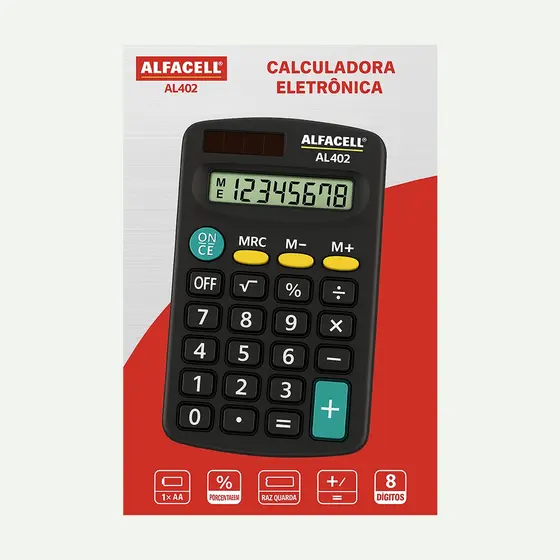 Calculadora Eletrônica de Bolso Alfacell - 8 Dígitos - 11x6cm - Portátil para Escola e Escritório