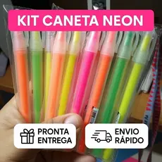 Kit 4 Canetas Marca Texto Neon BRW - Cores Vibrantes - Escola - Estudo - Escritório - Papelaria