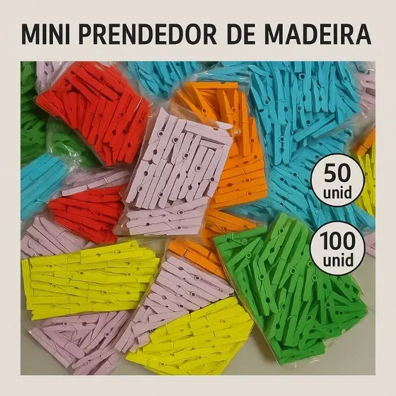 Mini Pregador Prendedor de Madeira Colorido - Fotos - Casamento - Festa - DIY - Artesanato