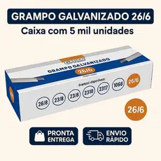 Grampo Galvanizado 26/6 BRW - Caixa 5.000 Unidades - Grampeador Universal - Escritório - Papelaria