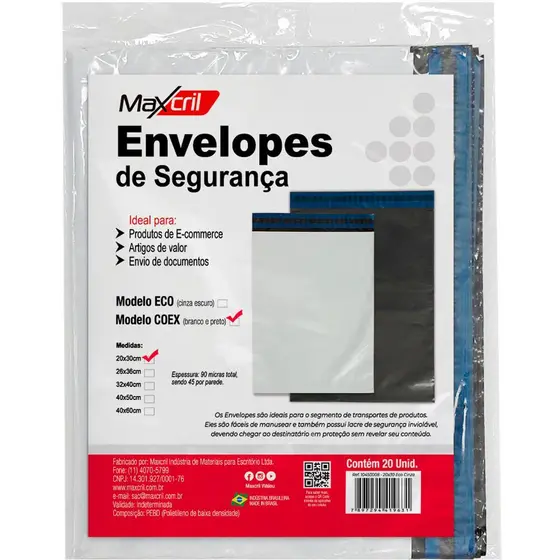 Envelope De Segurança Aba Adesiva MaxCril - Embalagem - Correio - Ecommerce - Saco Adesivado