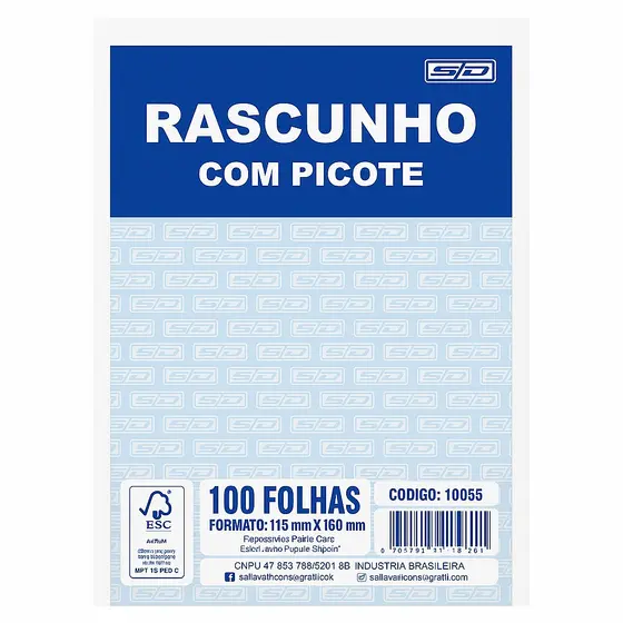 Bloco de Rascunho São Domingos 11x16cm com Picote - 100 Folhas - Escritório - Recados - Papelaria