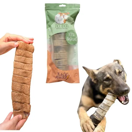 Mordedor Natural Resistente Para Cães Tubão Power Traqueia com Couro Bovino