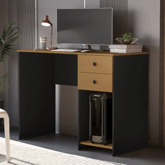 Escrivaninha Mesa de Computador 2 Gavetas e Suporte para CPU Multiuso Quarto Estudo Escritório