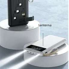 Carregador Power Bank Portátil 20000mah Universal COM Saida 4 Cabos suporte lanterna