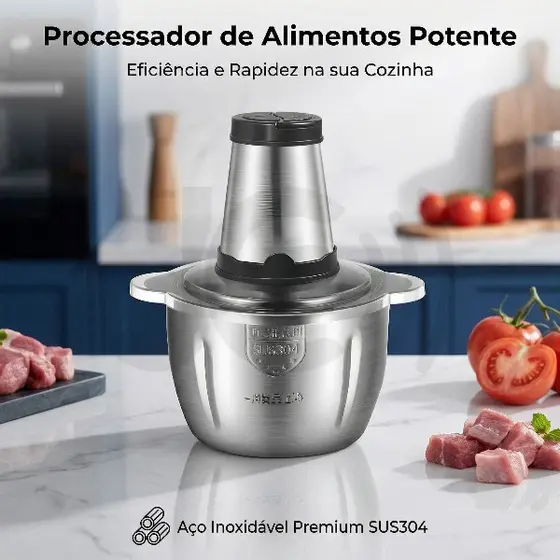 Moedor Triturador Processador Elétrico 2L/3L Multifuncional Seguro 110V/220V Alimentos Carnes Legumes Aço Inox NO BRASIL