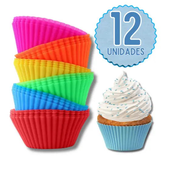 Conjunto com 12 Forminhas de Silicone Redondas | Mini Formas para Cupcake, Muffin e Doces – Reutilizáveis e Antiaderente