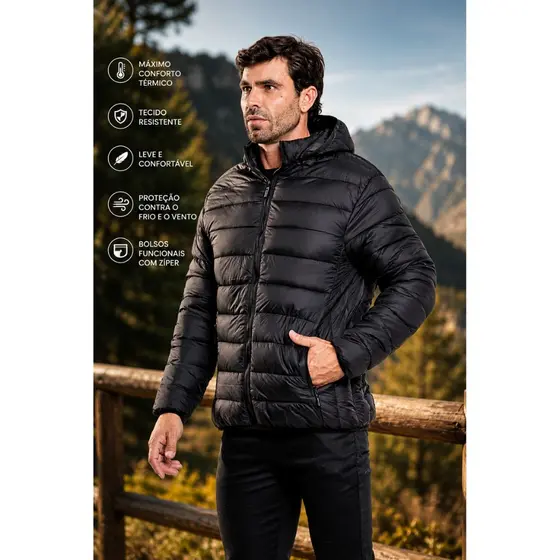 Jaqueta Bobojaco Puffer Masculino Inverno c Capuz Removível Zíper Com Forro de Nyllon Quente Inverno