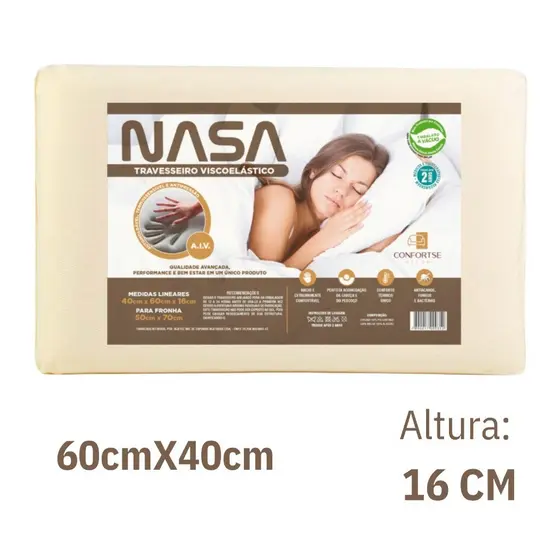 Travesseiro Nasa-x Alto Ortopédico Viscoelástico Antialérgico Antiácaro Macio