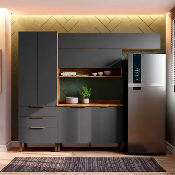 Cozinha Compacta Bartira Topázio UP com 8 Portas 3 Gavetas e 5 Prateleiras