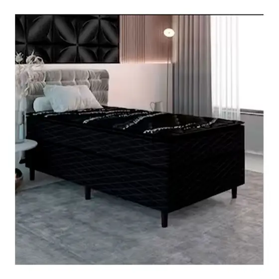 Cama Box de Solteiro New Itlia Black com Molas Ensacadas Revestimento em Jacquard e Pillow Top D26 63x88x188cm Umaflex