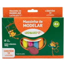 Massinha de Modelar Leo & Leo 12 Cores 180g Base Amido Brinquedo Educativo Infantil Escolar Colorir