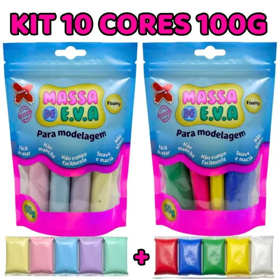 Massinha de EVA Make+ 10 Cores Pastel e Arco-Íris Artesanato Lembrancinhas DIY Modelar Escolar Infantil