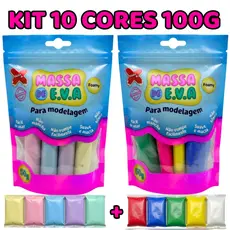 Kit Massa EVA Make+ 10 Cores Pastel e Arco-Íris Artesanato Lembrancinhas DIY Modelar Escolar Infantil