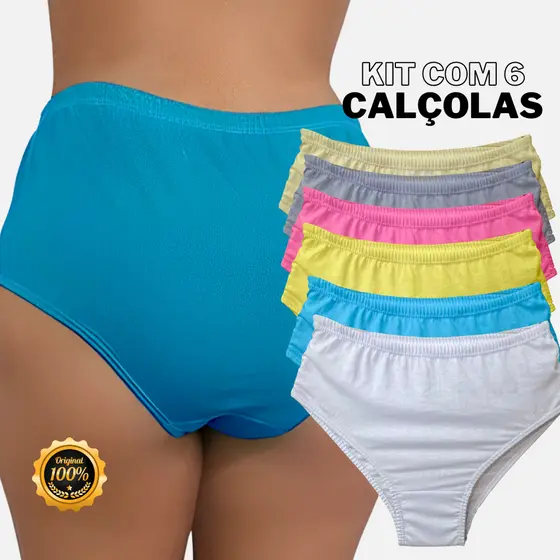 Kit 06 Calcinha Calçola Algodão Grande para Senhoras vovó