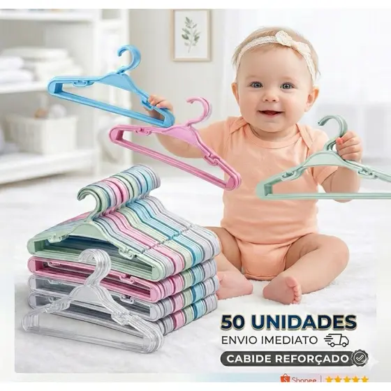 Kit 50 cabide bebê infantil reforçado cores variadas